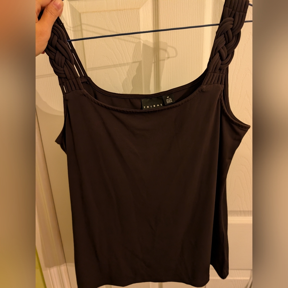 Tribal Elegant Dark Brown Braided Strap Camisole